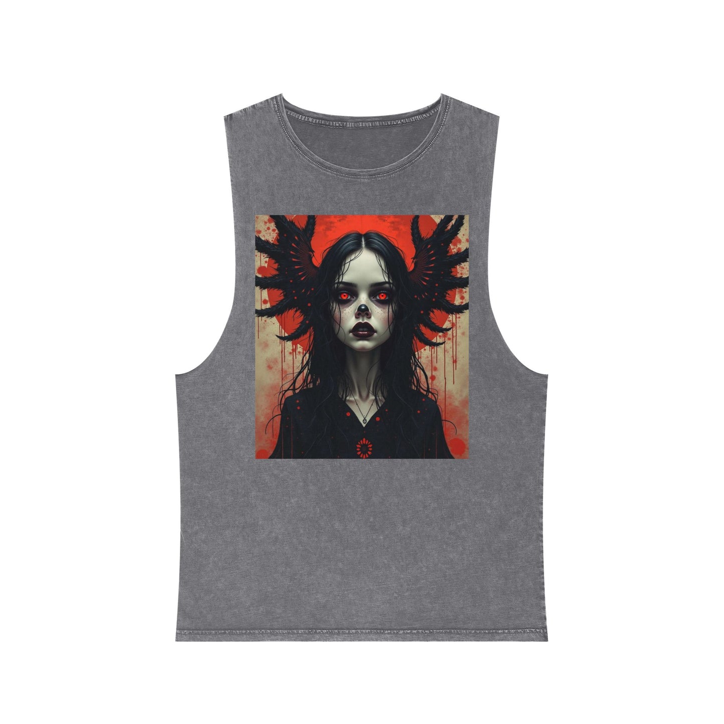 Gothic vampire Graphic Tank Top, Edgy Unisex Stonewash Muscle Tee, Alternative Fashion Top, Summer Casual Wear, Festival Outfit