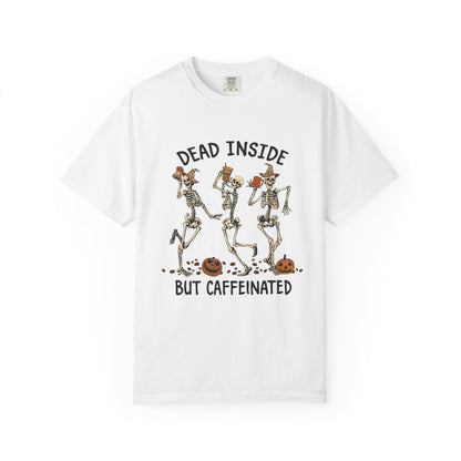 Caffeinated Skeleton Unisex T-Shirt for Halloween Fun, Cute Halloween Shirt, Skeleton Graphic Tee, Fall Outfit, Gifts for Coffee Lovers
