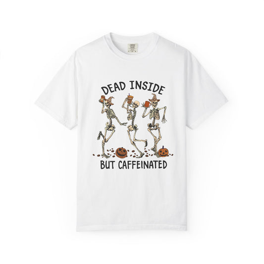 Caffeinated Skeleton Unisex T-Shirt for Halloween Fun, Cute Halloween Shirt, Skeleton Graphic Tee, Fall Outfit, Gifts for Coffee Lovers