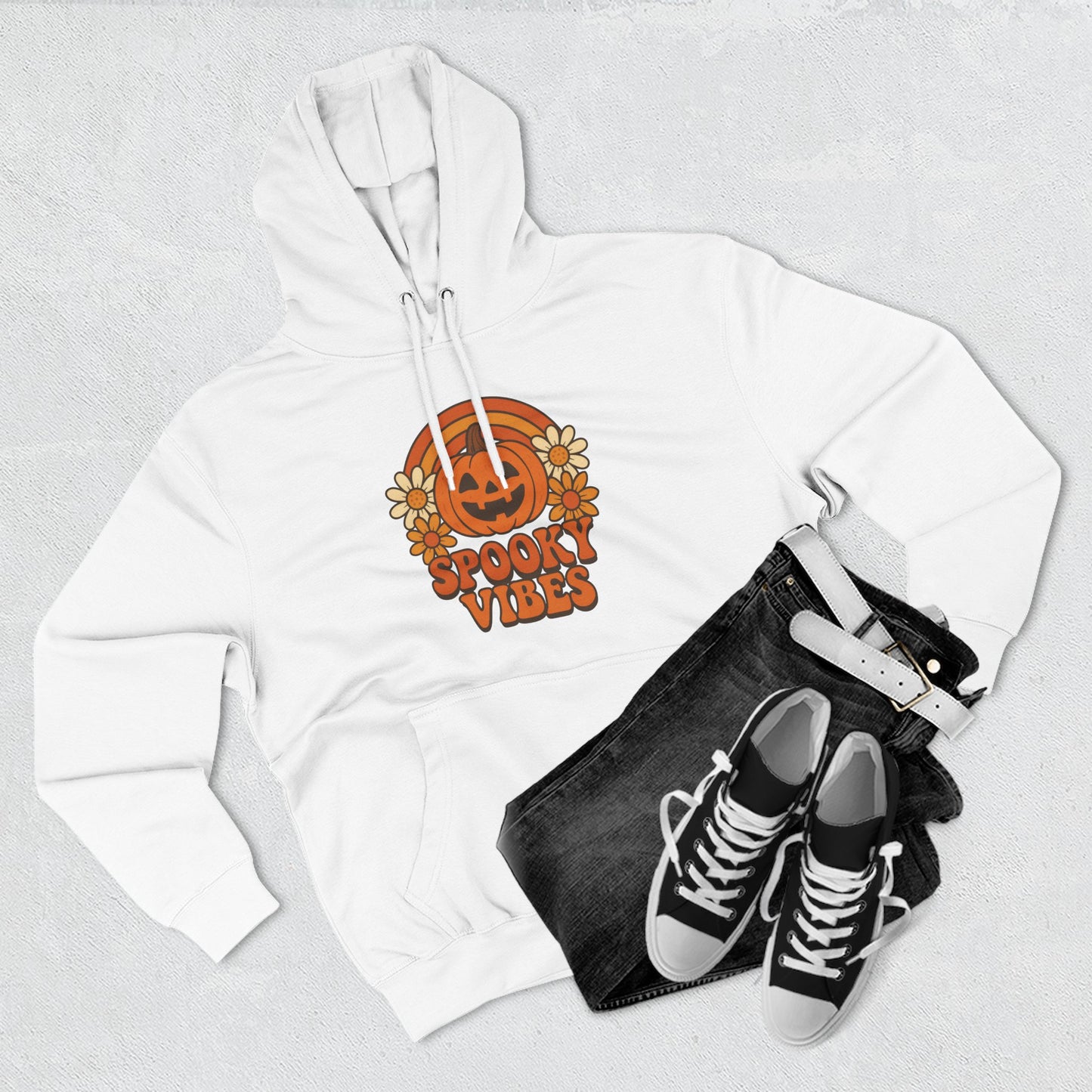 Spooky Vibes Fleece Hoodie - Autumn Apparel, Halloween Gift, Cozy Sweatshirt, Pumpkin Hoodie, Fall Fashion