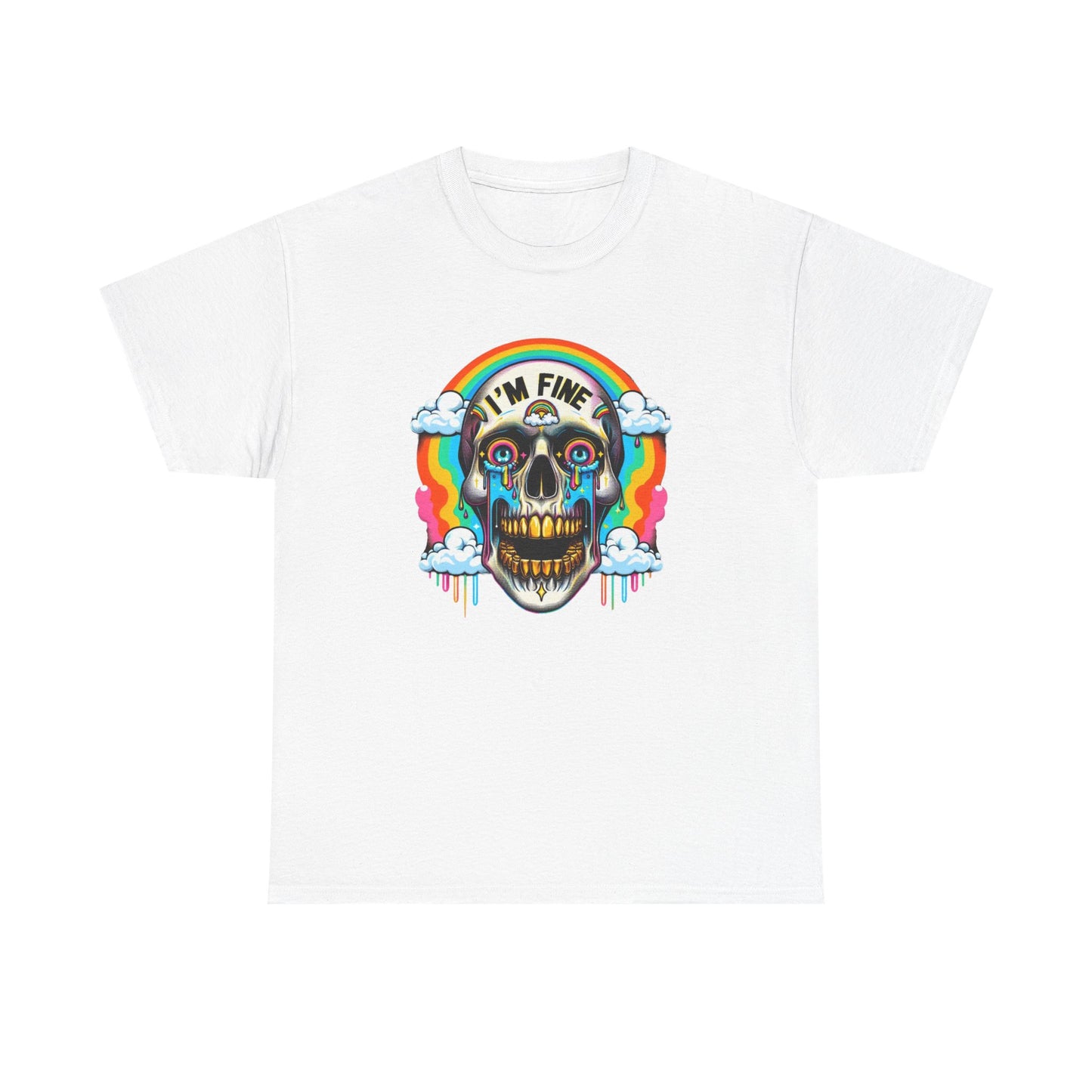 Skull Graphic Tee - I'm Fine, Unisex Heavy Cotton Tee, Edgy T-Shirt, Funny Casual Wear, Gift for Friends, Festival Style