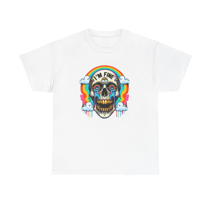 Skull Graphic Tee - I'm Fine, Unisex Heavy Cotton Tee, Edgy T-Shirt, Funny Casual Wear, Gift for Friends, Festival Style