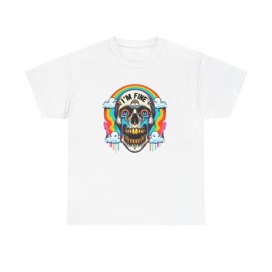 Skull Graphic Tee - I'm Fine, Unisex Heavy Cotton Tee, Edgy T-Shirt, Funny Casual Wear, Gift for Friends, Festival Style