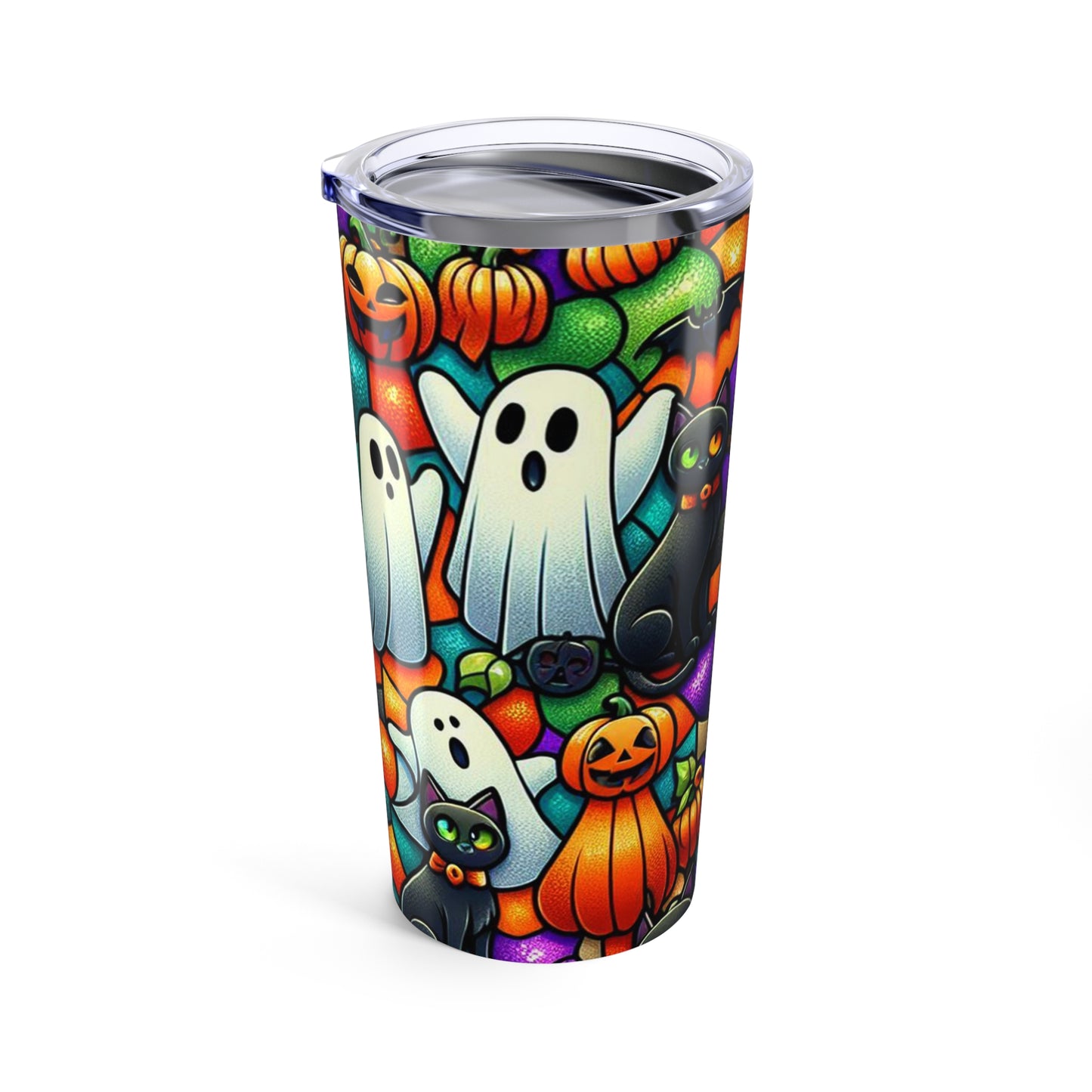 Halloween Stained Glass Tumbler, 20oz Travel Mug, Spooky Drinkware for Fall, Perfect for Halloween Parties, Gift for Her
