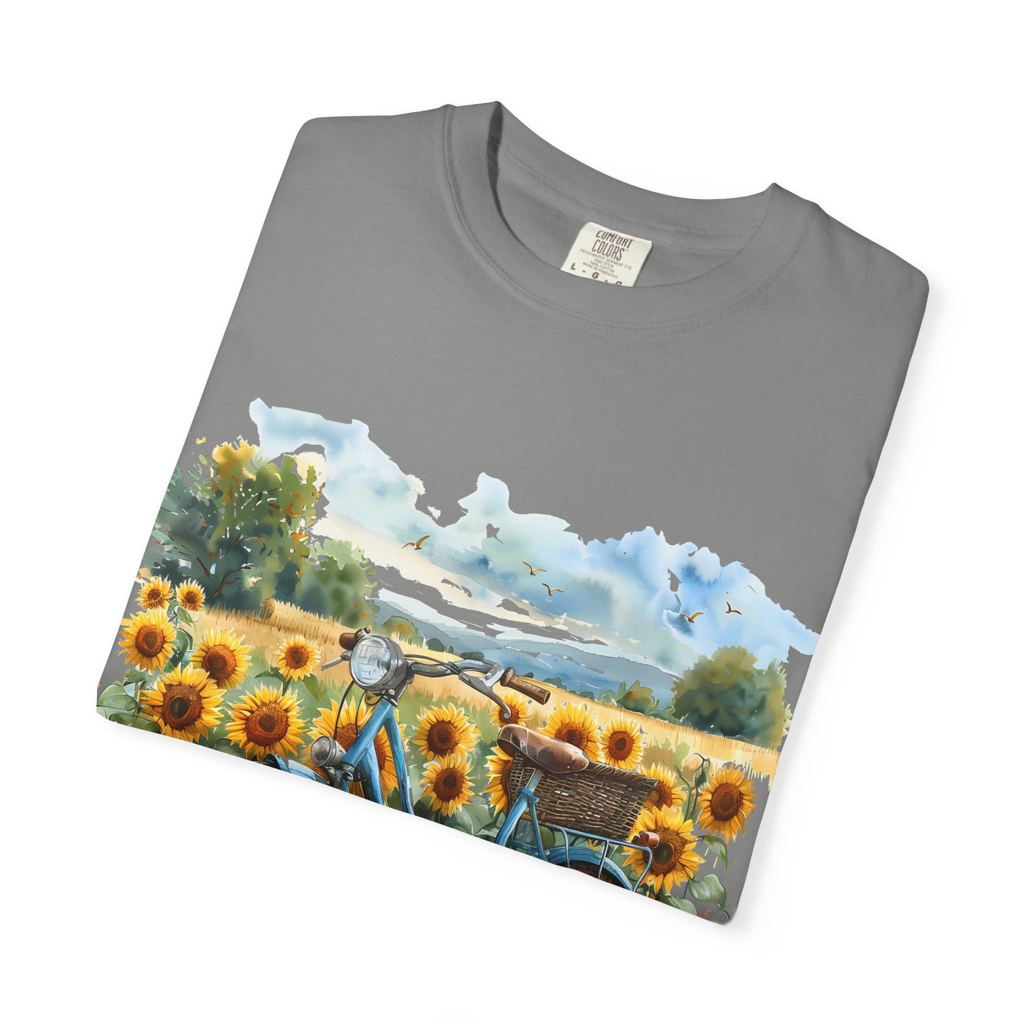 Sunflower Bicycle T-Shirt, Summer Tee, Casual Wear, Eco-Friendly Gift, Vintage Style Tee, Unisex Plant Lover Shirt