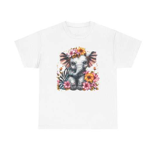 Whimsical Elephant Floral Tee, Cute Animal Tee, Nature Lover Gift, Kids Birthday Shirt, Fun Casual Wear, Unique Graphic T-Shirt
