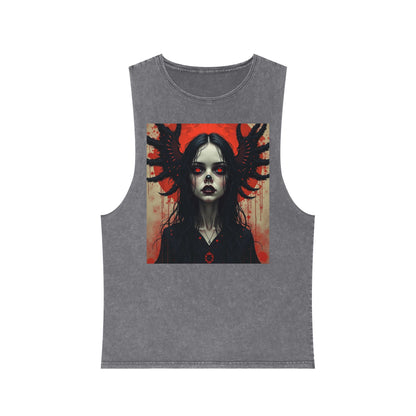 Gothic vampire Graphic Tank Top, Edgy Unisex Stonewash Muscle Tee, Alternative Fashion Top, Summer Casual Wear, Festival Outfit