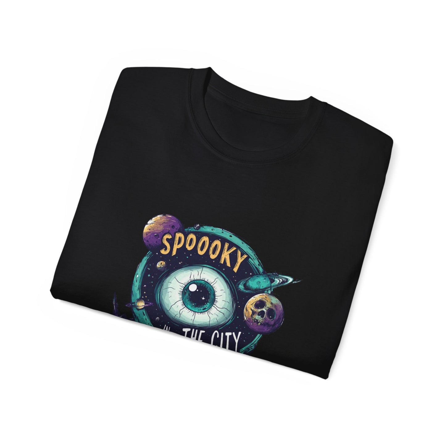 Spooky City Graphic Tee, Unisex Cotton T-Shirt for Halloween, Casual Wear, Graphic Art, Unique Gift, Trendy Style