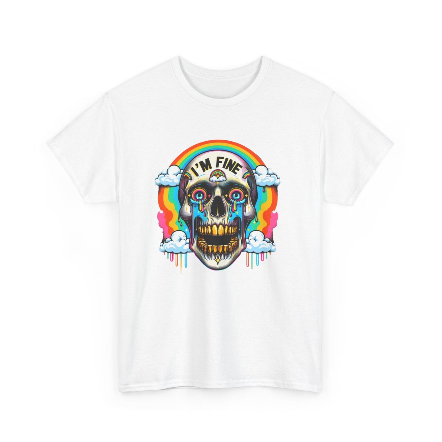 Skull Graphic Tee - I'm Fine, Unisex Heavy Cotton Tee, Edgy T-Shirt, Funny Casual Wear, Gift for Friends, Festival Style