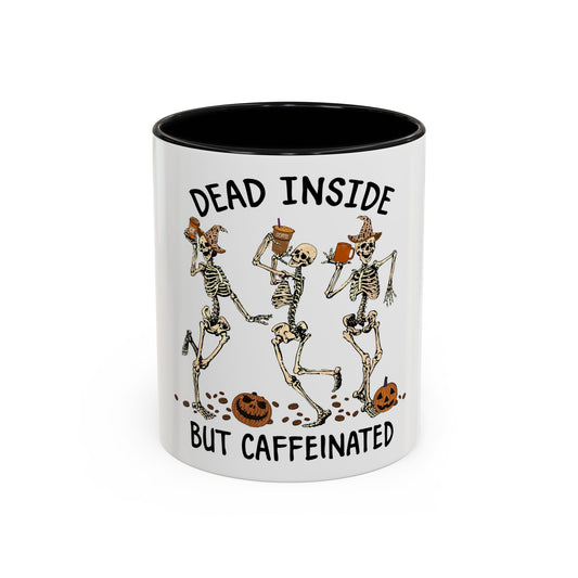 Caffeinated Skeleton Coffee Mug - Halloween Gift, Bone-Chilling Mug, Spooky Home Decor, Fun Coffee Cup, Dead Inside but Caffeinated