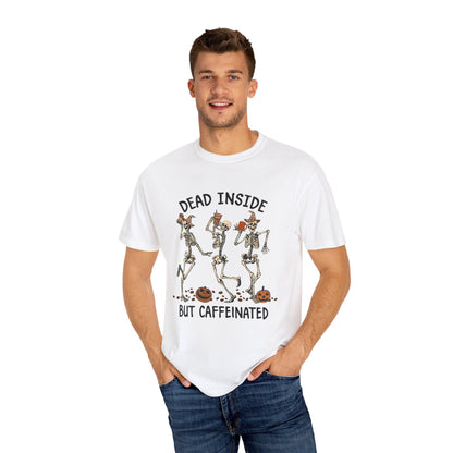 Caffeinated Skeleton Unisex T-Shirt for Halloween Fun, Cute Halloween Shirt, Skeleton Graphic Tee, Fall Outfit, Gifts for Coffee Lovers