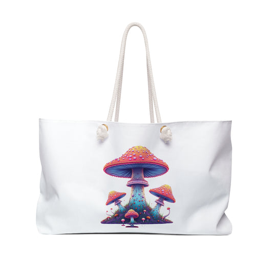 Colorful Mushroom Weekender Bag, Travel Tote, Beach Bag, Weekend Getaway Bag, Eco-Friendly Shopping Bag