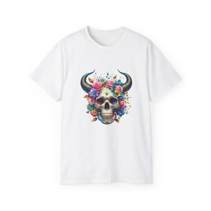 Floral Skull Unisex Tee, Stylish Graphic Shirt for Festivals, Casual Wear, Halloween Costume, Day of the Dead, Gift Idea