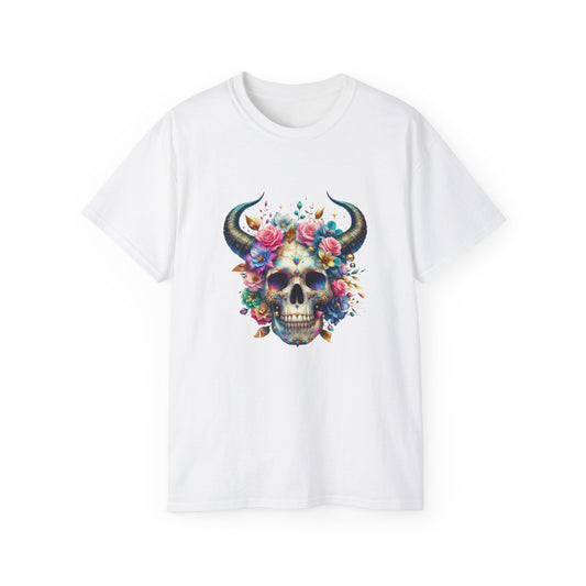 Floral Skull Unisex Tee, Stylish Graphic Shirt for Festivals, Casual Wear, Halloween Costume, Day of the Dead, Gift Idea