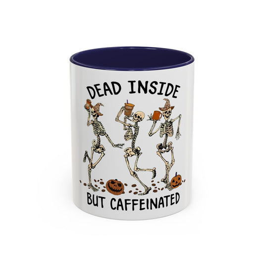 Caffeinated Skeleton Coffee Mug - Halloween Gift, Bone-Chilling Mug, Spooky Home Decor, Fun Coffee Cup, Dead Inside but Caffeinated