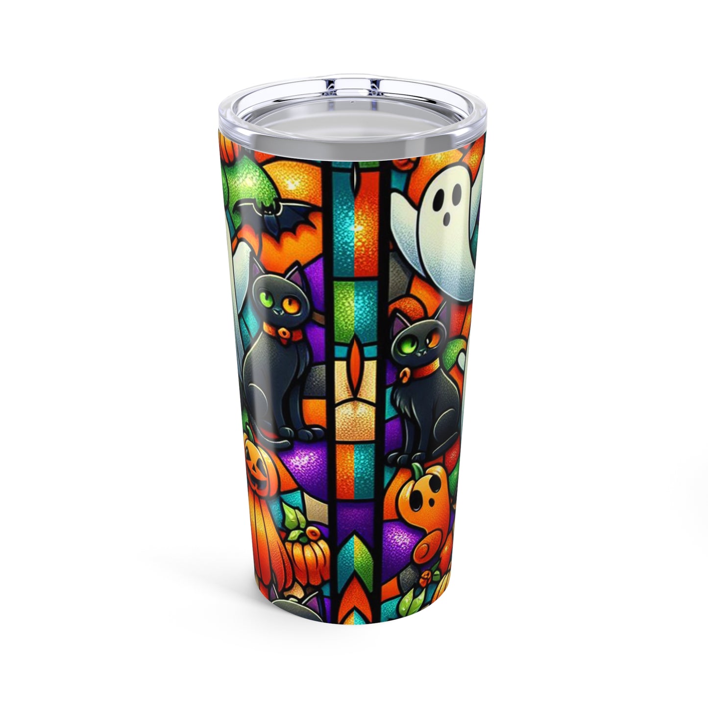 Halloween Stained Glass Tumbler, 20oz Travel Mug, Spooky Drinkware for Fall, Perfect for Halloween Parties, Gift for Her