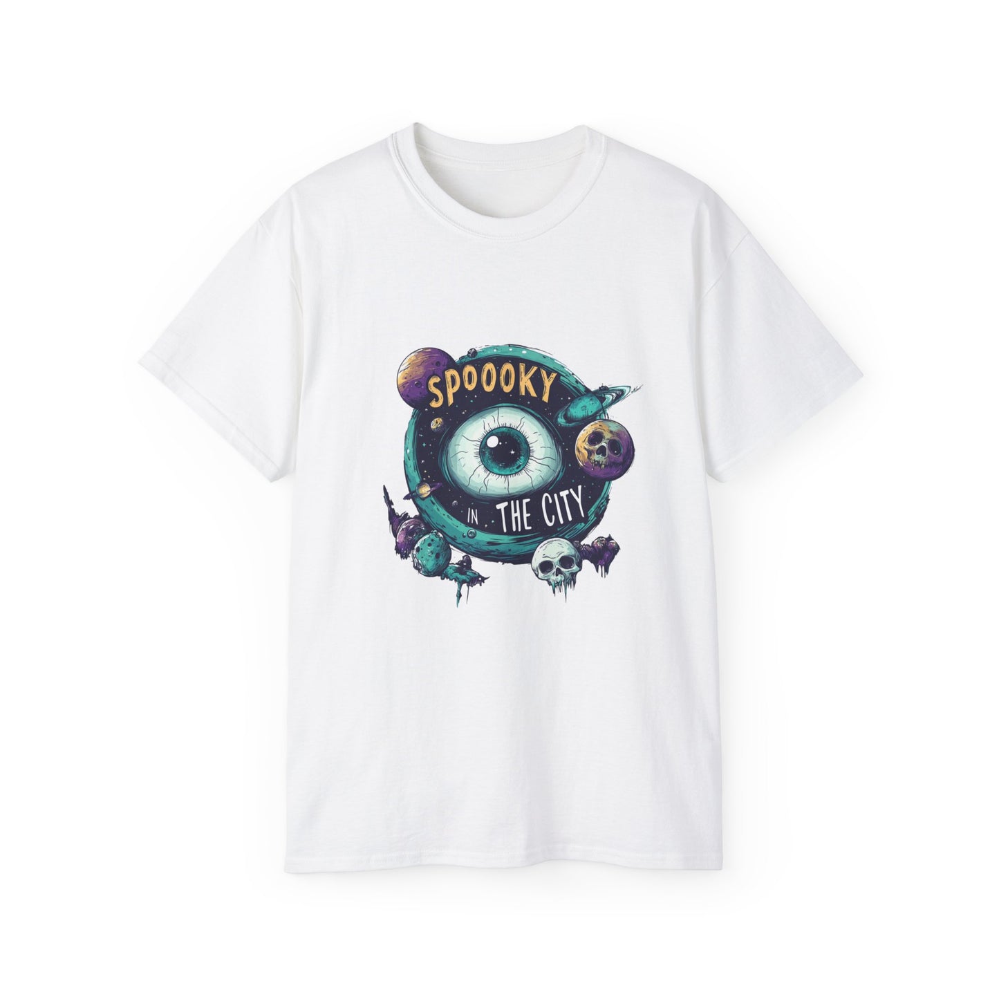 Spooky City Graphic Tee, Unisex Cotton T-Shirt for Halloween, Casual Wear, Graphic Art, Unique Gift, Trendy Style