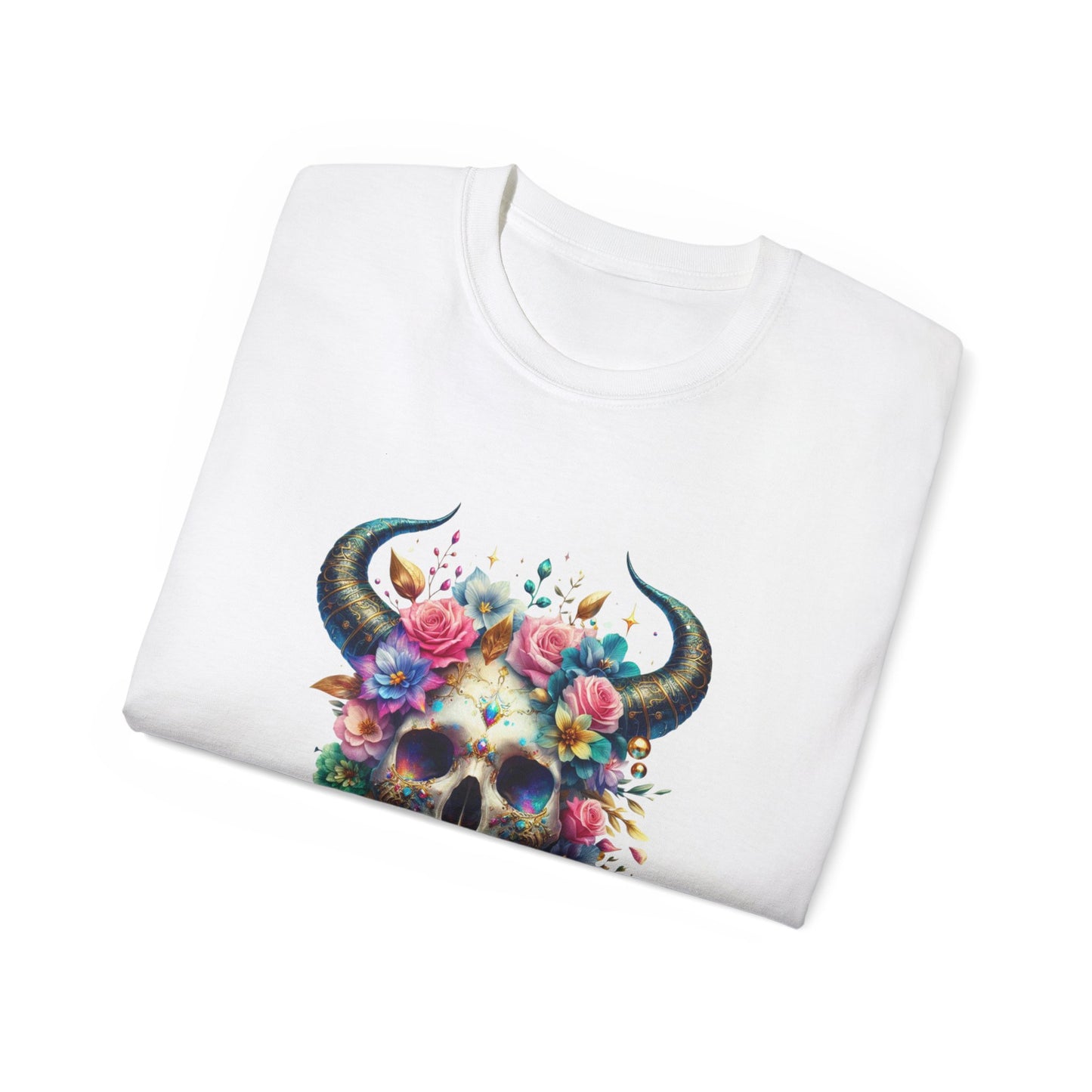 Floral Skull Unisex Tee, Stylish Graphic Shirt for Festivals, Casual Wear, Halloween Costume, Day of the Dead, Gift Idea