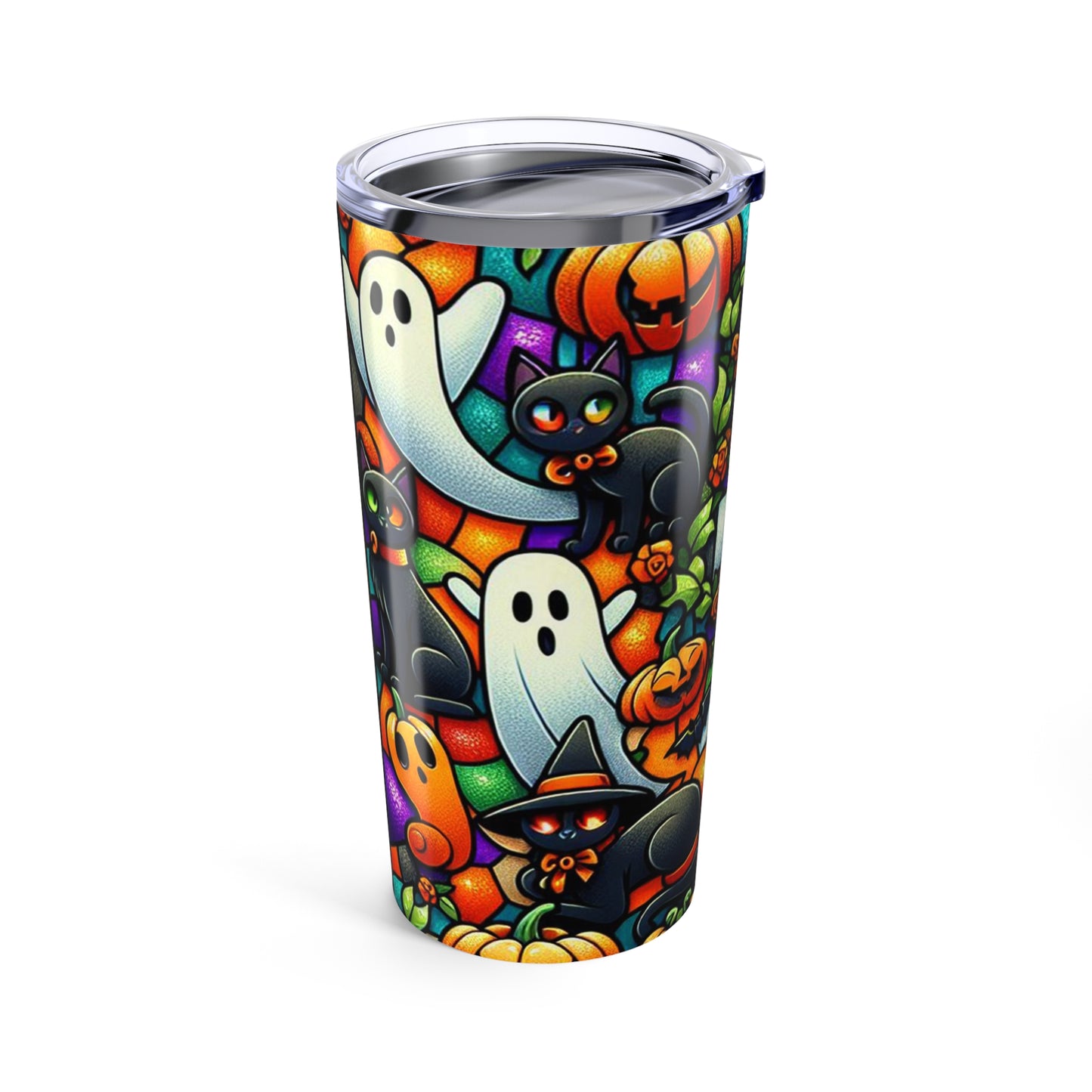 Halloween Stained Glass Tumbler, 20oz Travel Mug, Spooky Drinkware for Fall, Perfect for Halloween Parties, Gift for Her