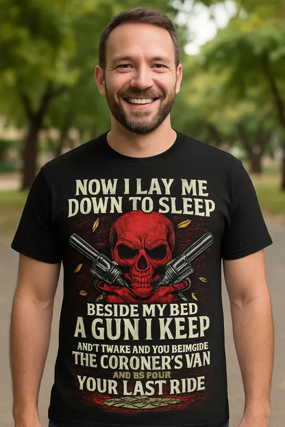 Now I Lay Me Down To Sleep Skull with Dual Revolvers - Unisex Standard T-Shirt